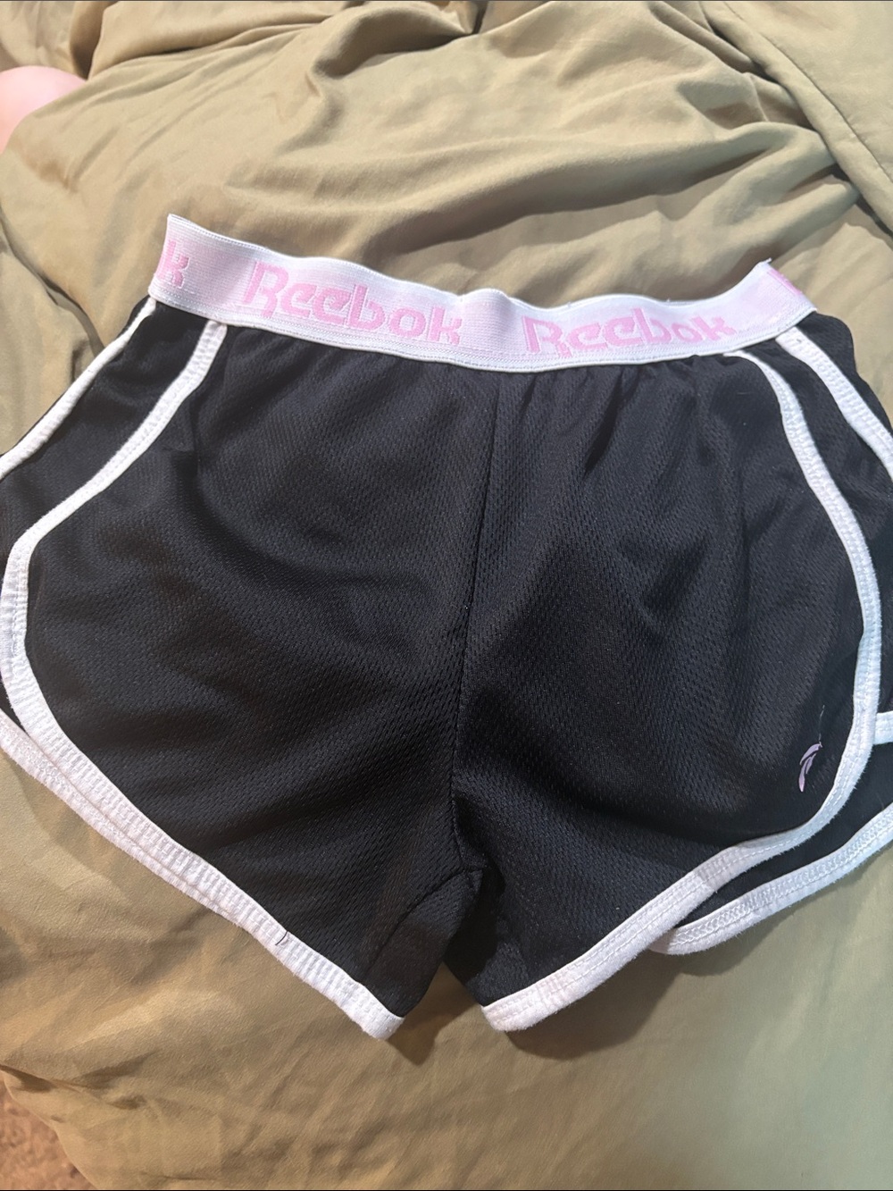 Reebok Black Athletic Shorts with Pink Branded Waistband and White Trim